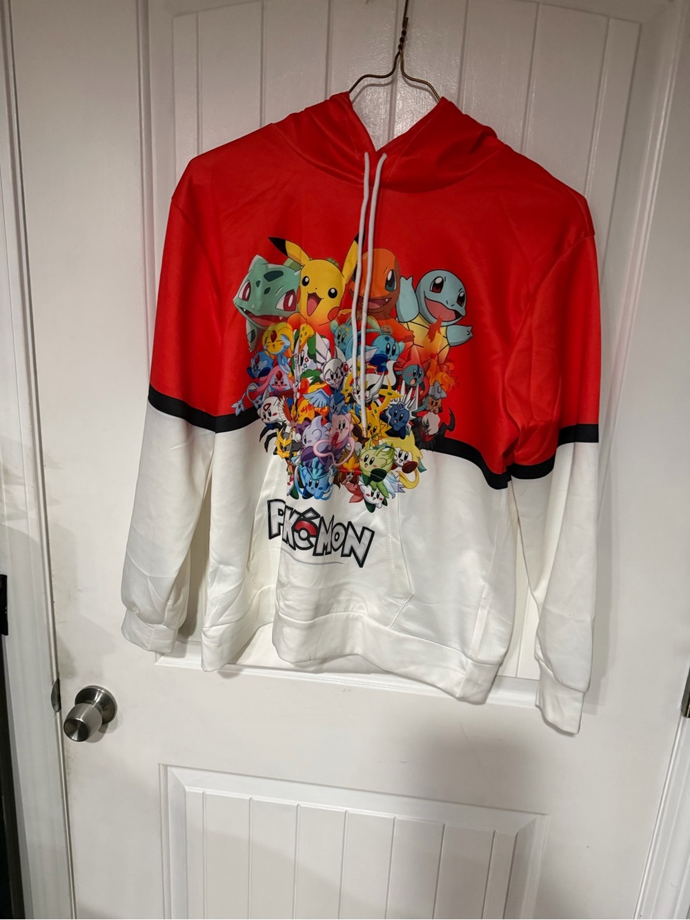 Unisex Pokemon Red and White Zip-Up Hoodie with Character Collage